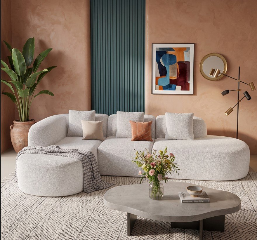 Modern 114-Inch Sofa Couch with Chaise for Spacious Living Rooms