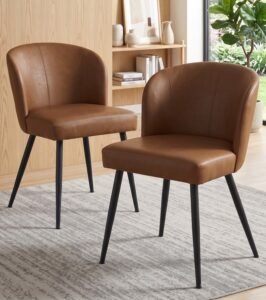 PU Leather Dining Chairs Set of 2 with Metal Legs & Padded Seats