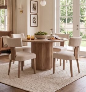 Upholstered Dining Chairs Set of 4 with Curved Backrest